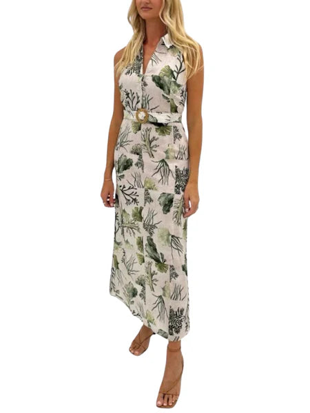 Jill Midi Dress in Green Reef