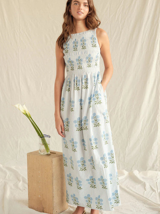 Paige Stripe Floral Block Print Midi Dress