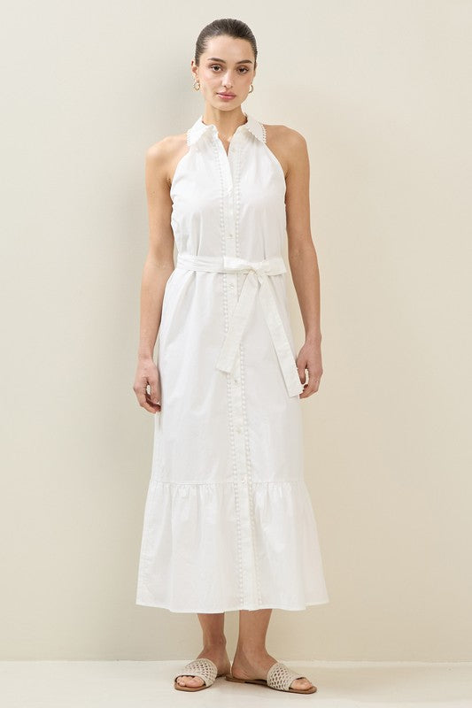 PomPom Detail Maxi Dress in Off White