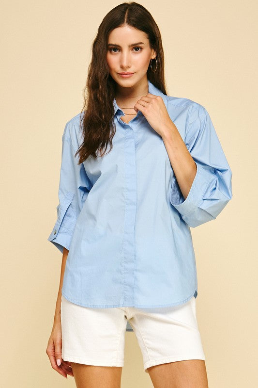 Light Blue Solid Button Down