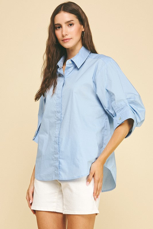 Light Blue Solid Button Down