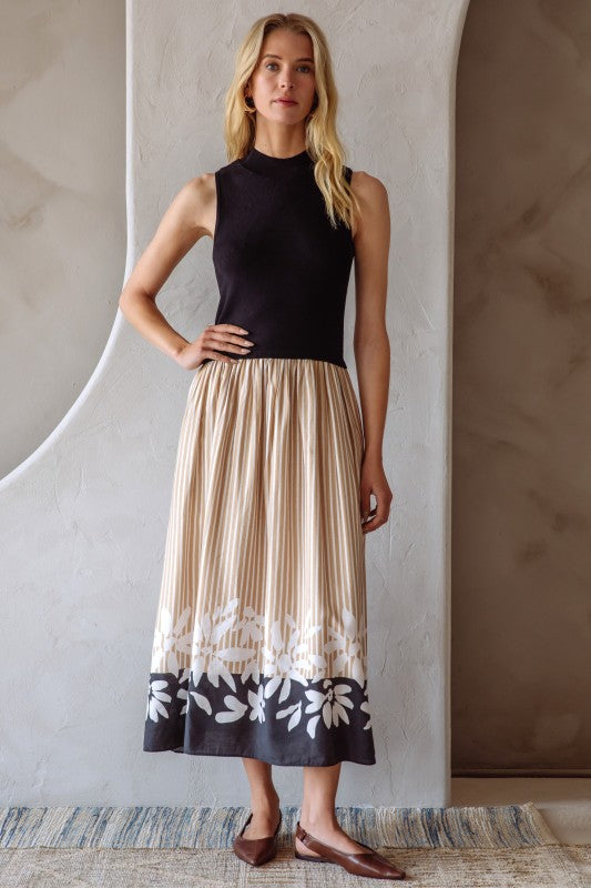 Sleeveless Mix Media Border Dress