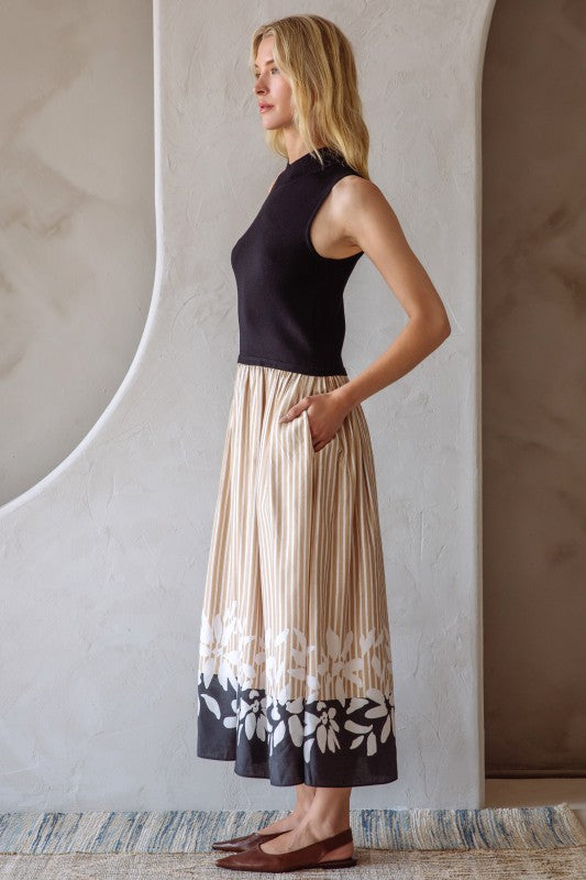 Sleeveless Mix Media Border Dress