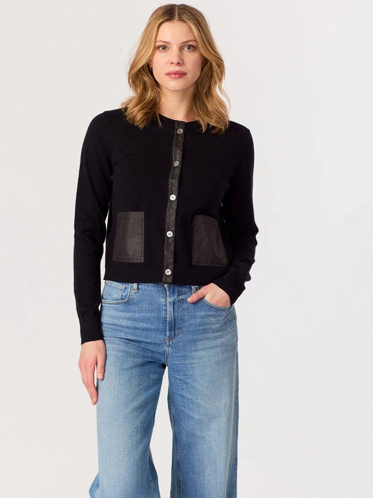 Nylon 2 Pocket Button Front Cardi in Black