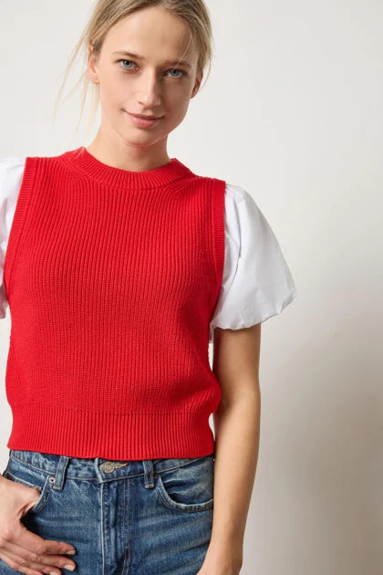 Mixed Media Pullover Sweater in Scarlet