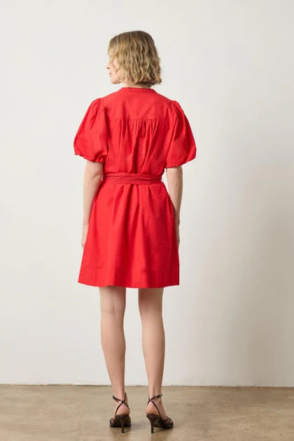 Shorted Sleeve Split Neck Dress in Scarlet