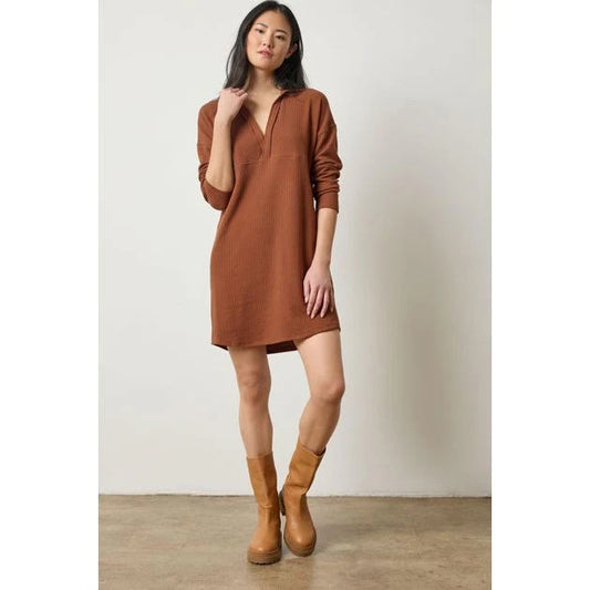 Split Neck Collared Dress in Praline