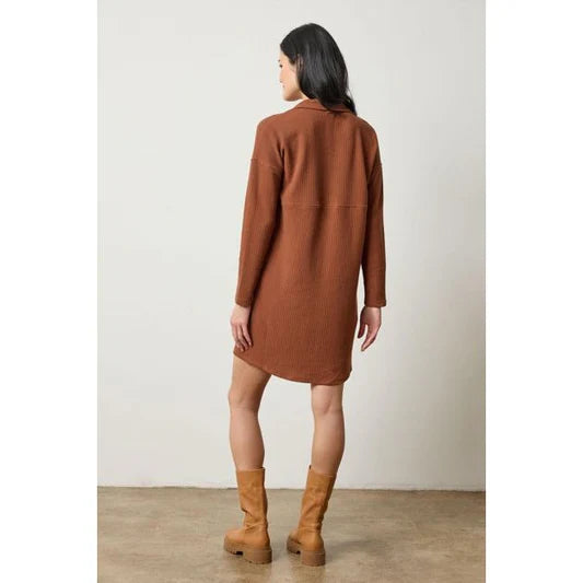 Split Neck Collared Dress in Praline