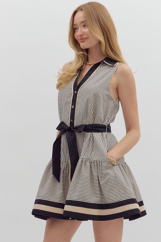 Black and White Stripe Dress With Belt
