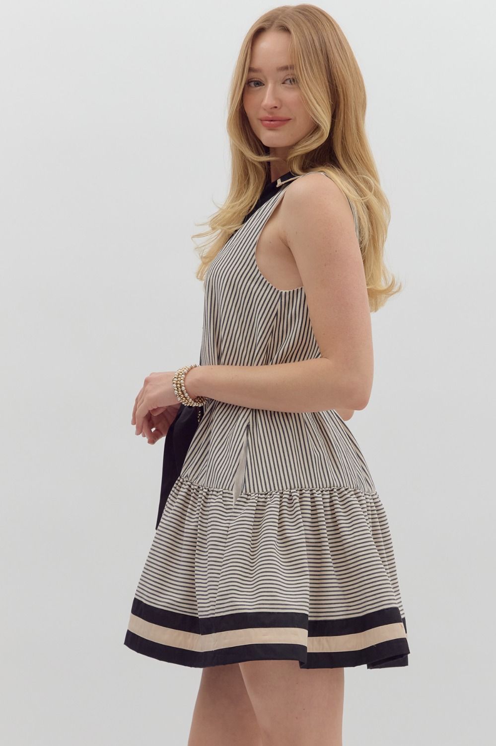 Black and White Stripe Dress With Belt