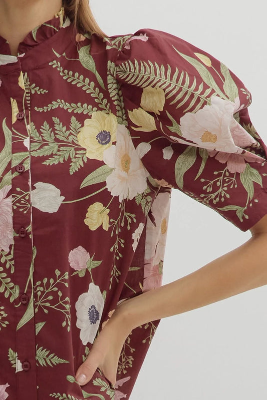 Floral Print Blouse in Merlot