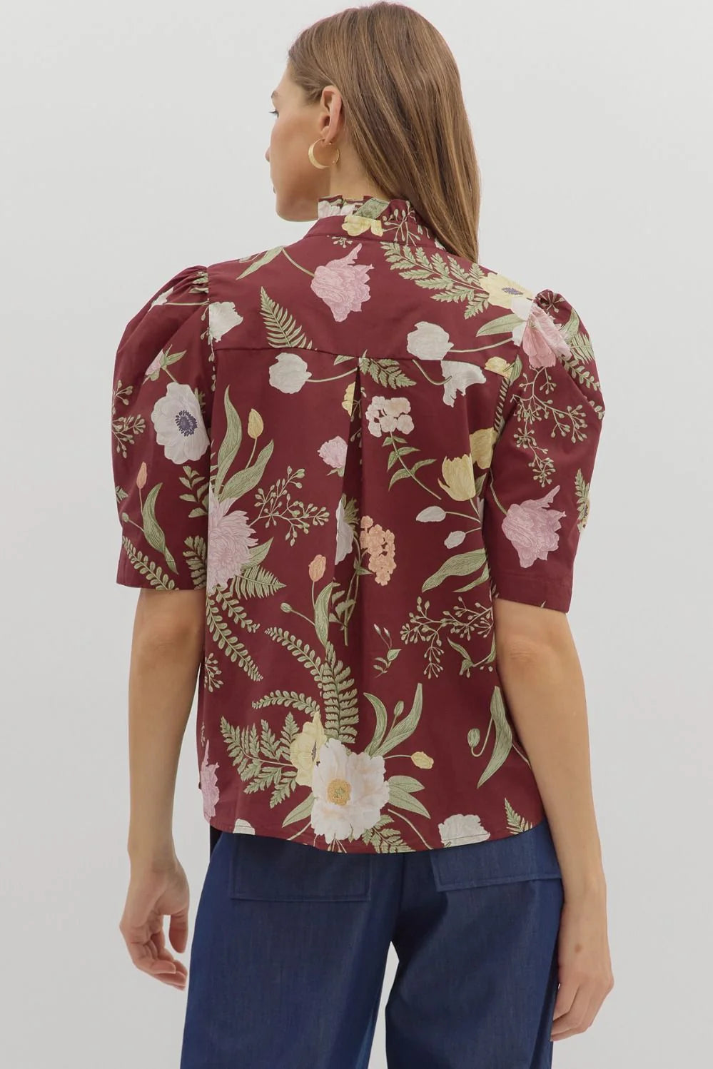 Floral Print Blouse in Merlot