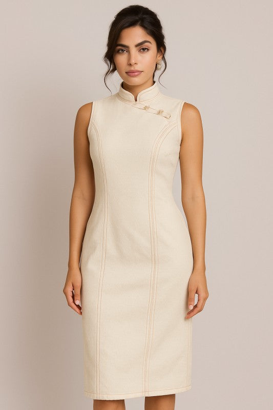 Ivory Front Collar Denim Dress