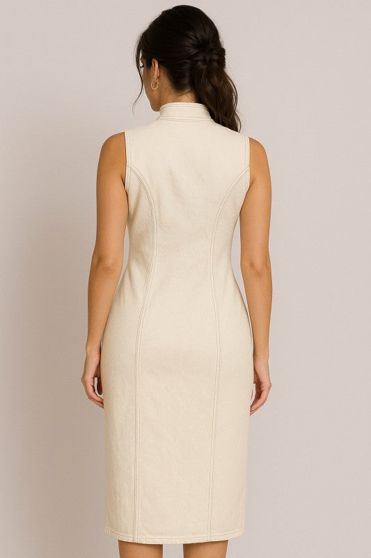 Ivory Front Collar Denim Dress