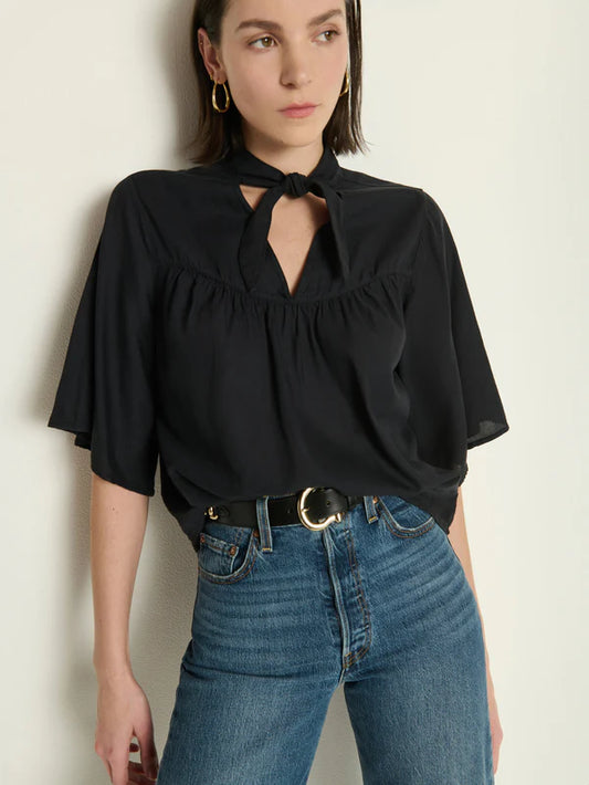 Valerie Tie Neck Top in Jet Black