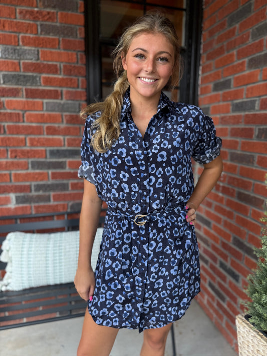 Gabriella Print Mini Dress in Navy Bloom