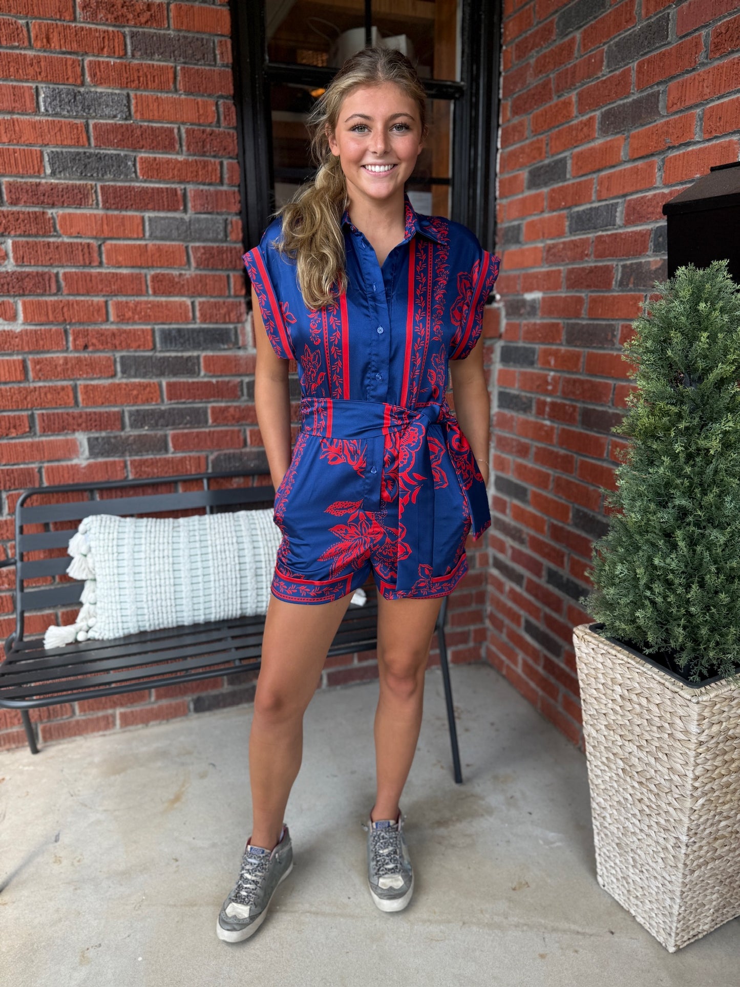 Dulce Romper in Navy/Red