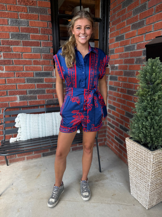 Dulce Romper in Navy/Red
