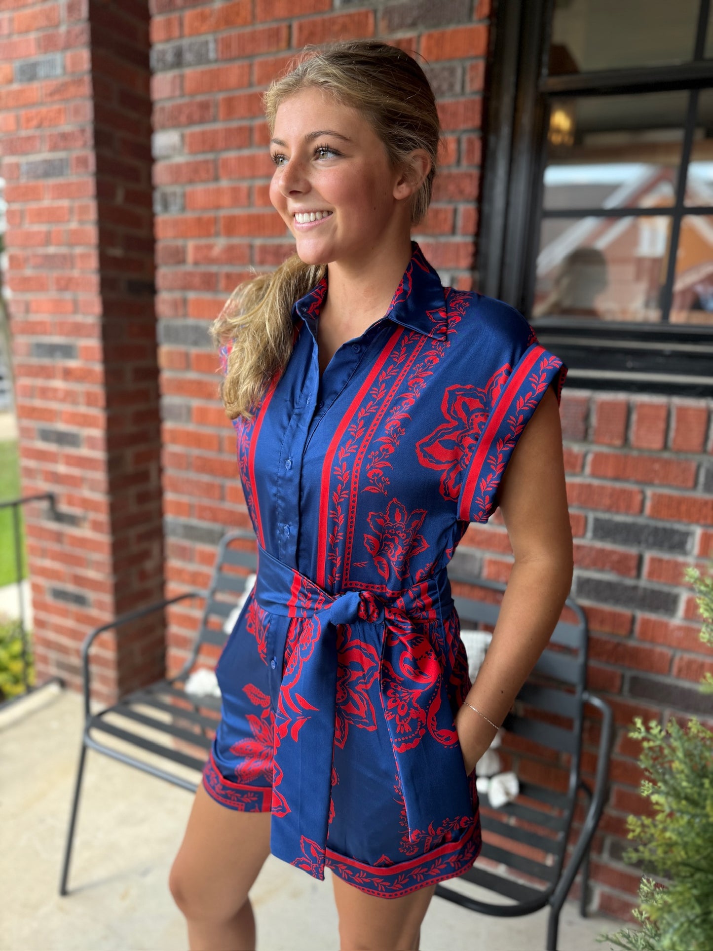 Dulce Romper in Navy/Red