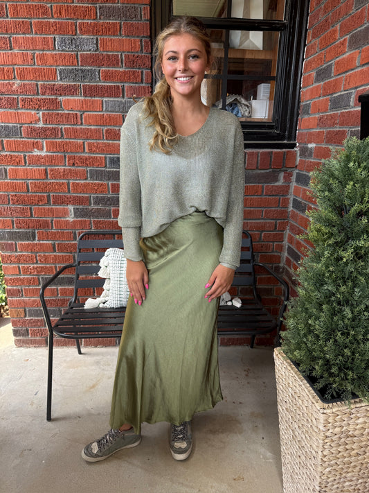 Joelene  Shimmer Sweater Top in Eucalyptus