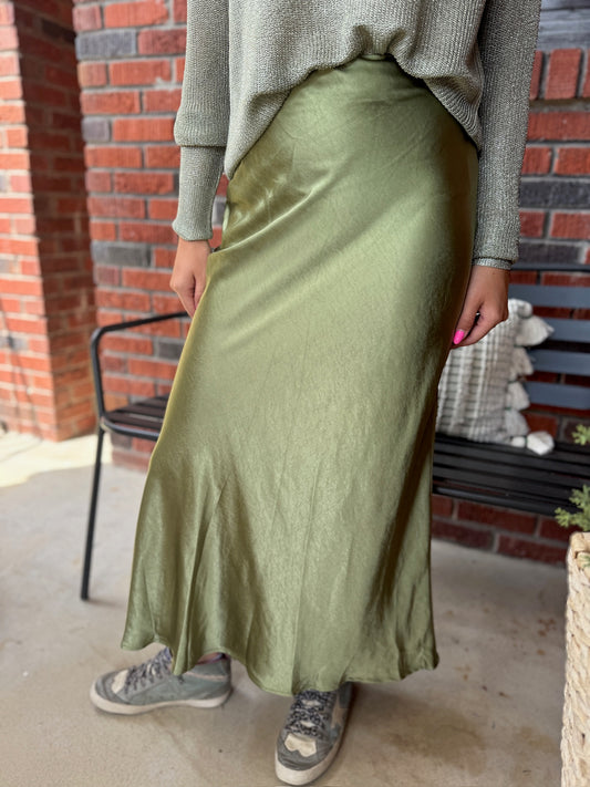Gabrielle Satin Skirt in Eucalyptus
