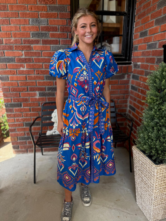 Della Dress in Cobalt Ikat