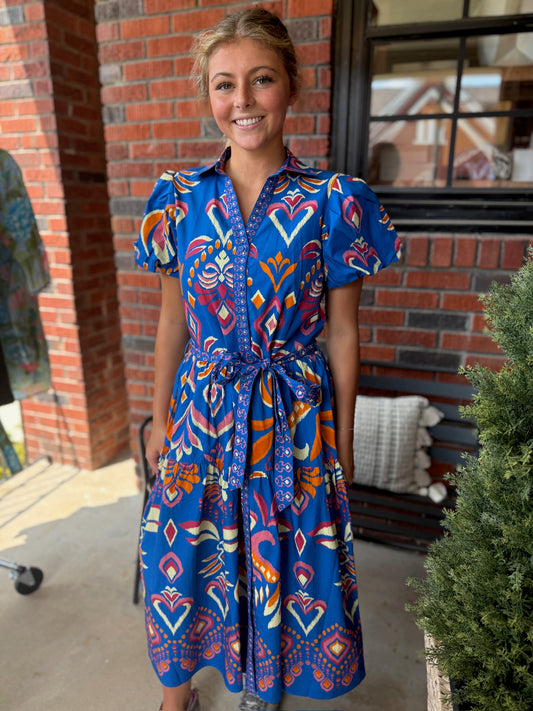 Della Dress in Cobalt Ikat