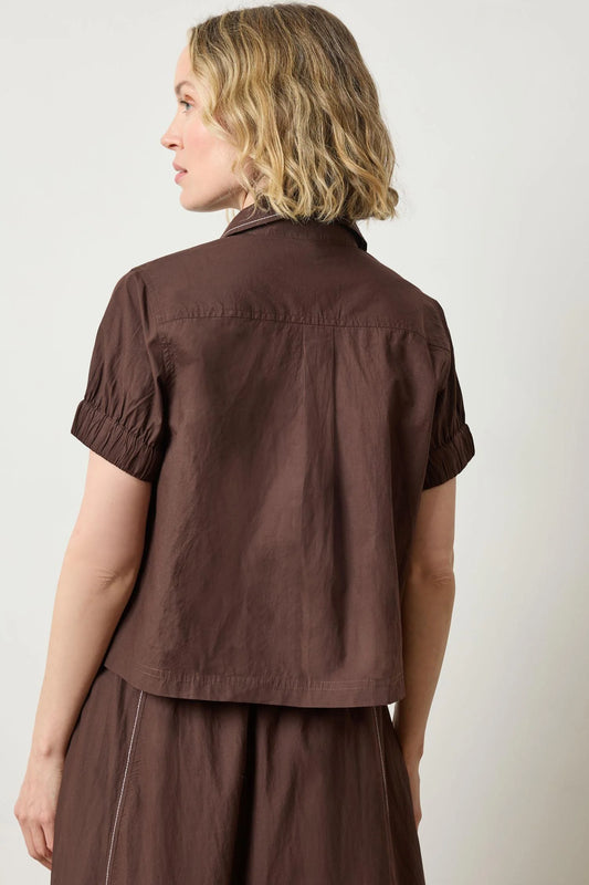 Elastic Cuff Button Down in Espresso