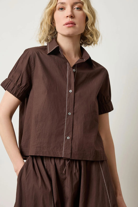 Elastic Cuff Button Down in Espresso