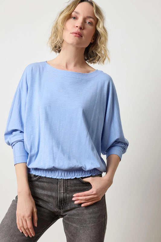 Elastic Hem Dolman Boatneck in Wedgewood