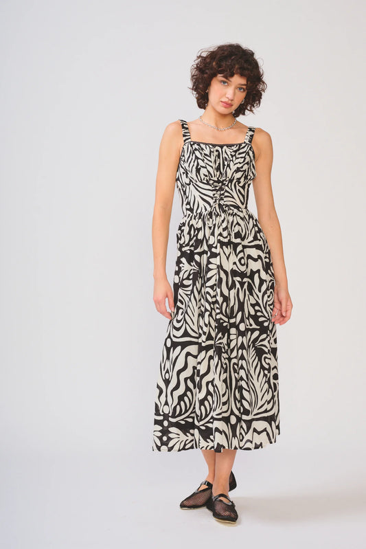 Stella Dress in Black/White Tropic