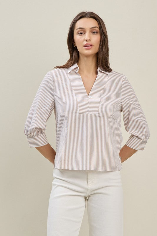 Stripe 3/4 Sleeve Blouse