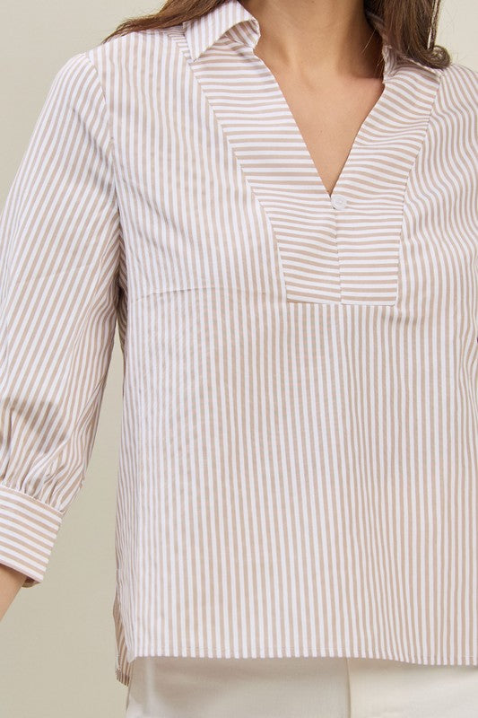 Stripe 3/4 Sleeve Blouse