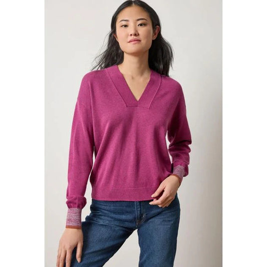 V Neck Pullover Sweater in Dahlia