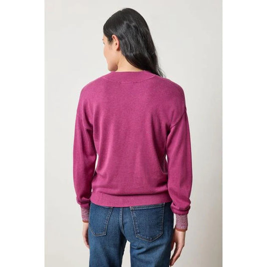 V Neck Pullover Sweater in Dahlia