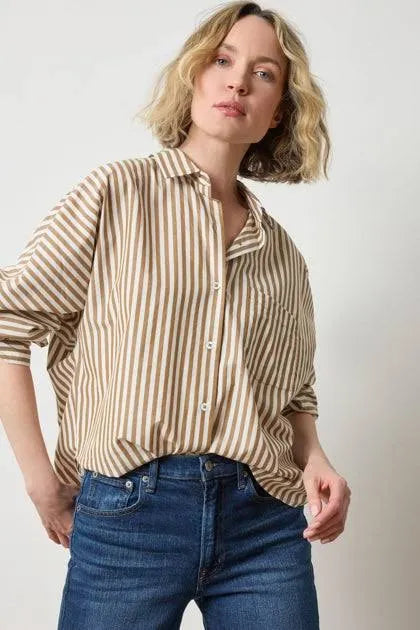 Dolman Sleeve Button Down Shirt in Dijon/Talc Stripe