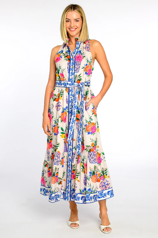 Biba Dress in Ivory Ginger Jars