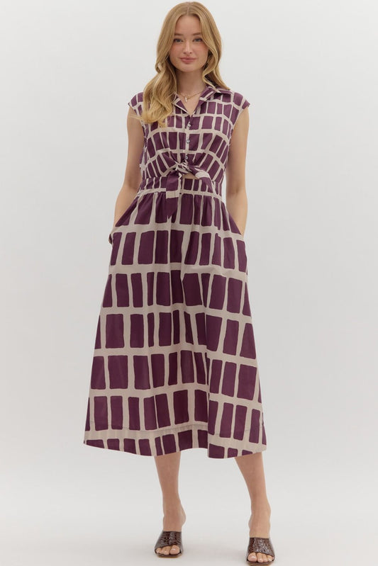 Abstract Midi Dress in Wine