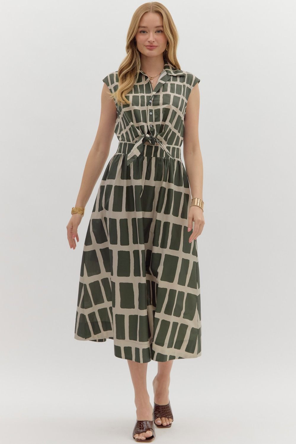 Abstract Midi Dress in Olive