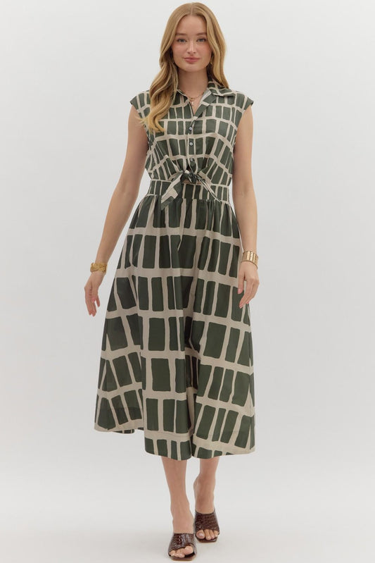 Abstract Midi Dress in Olive