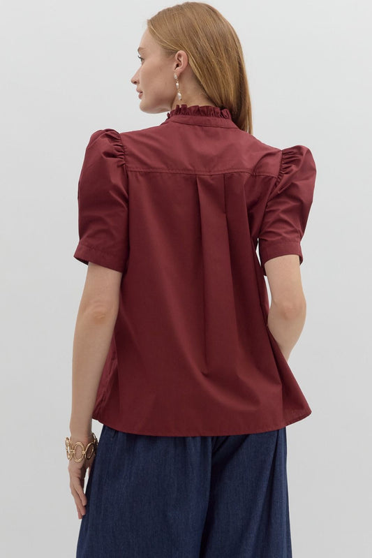 Puff Sleeve SS ButtonUp Burgundy