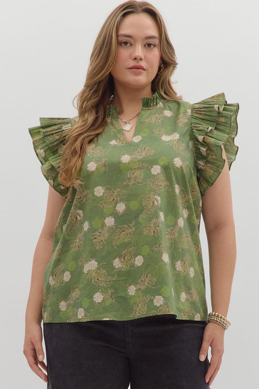 Flutter Floral Blouse in Olive