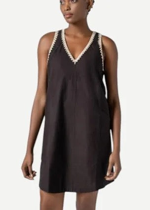 Black Crochet Trim V-Neck Dress