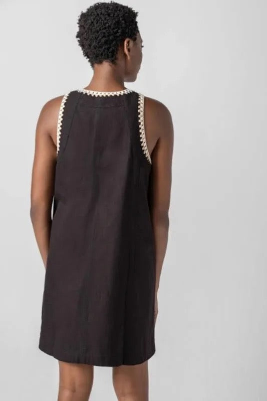Black Crochet Trim V-Neck Dress