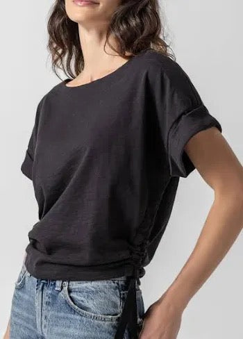 Black Runched Boatneck Top
