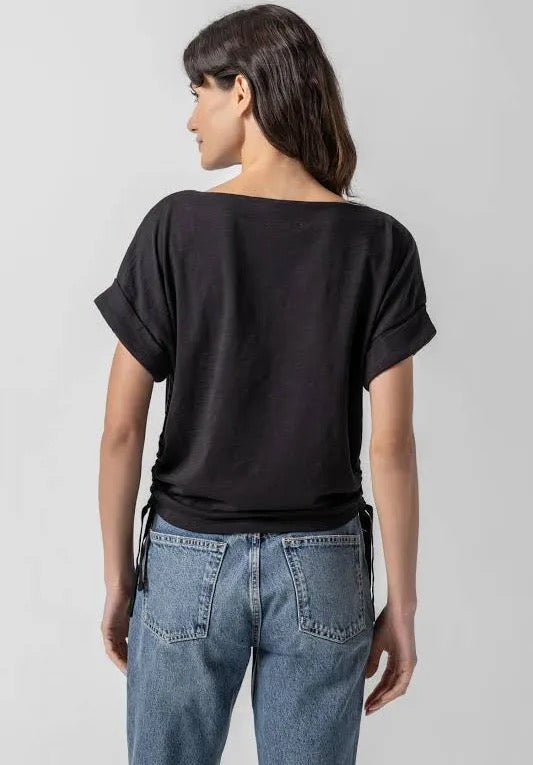 Black Runched Boatneck Top