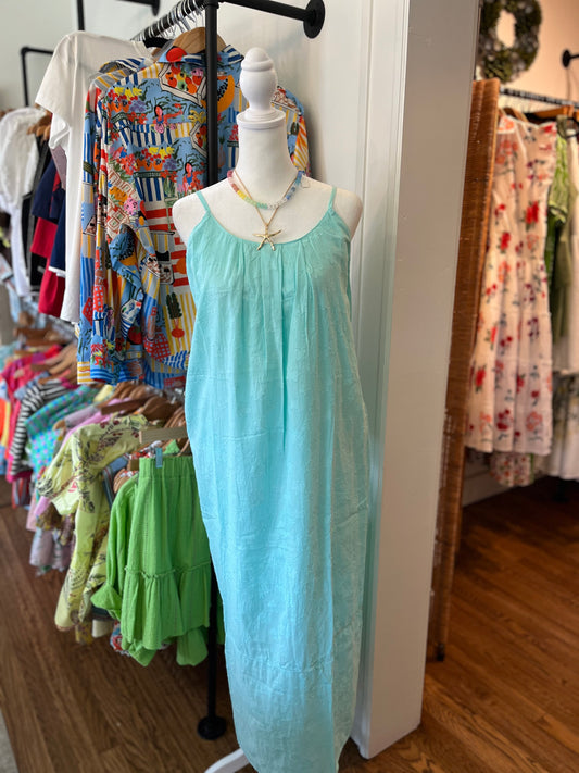 Poplin Flower Candy Dress in Aqua
