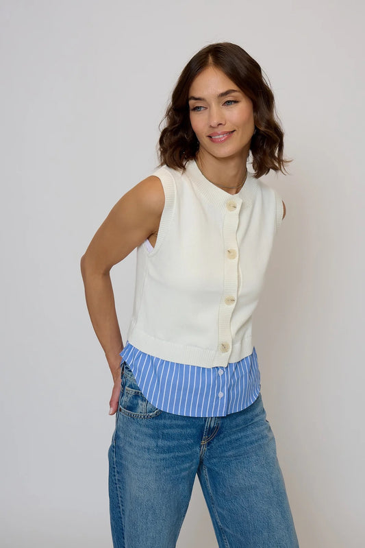 Kira Twofor Button Up Blue Stripe Tank