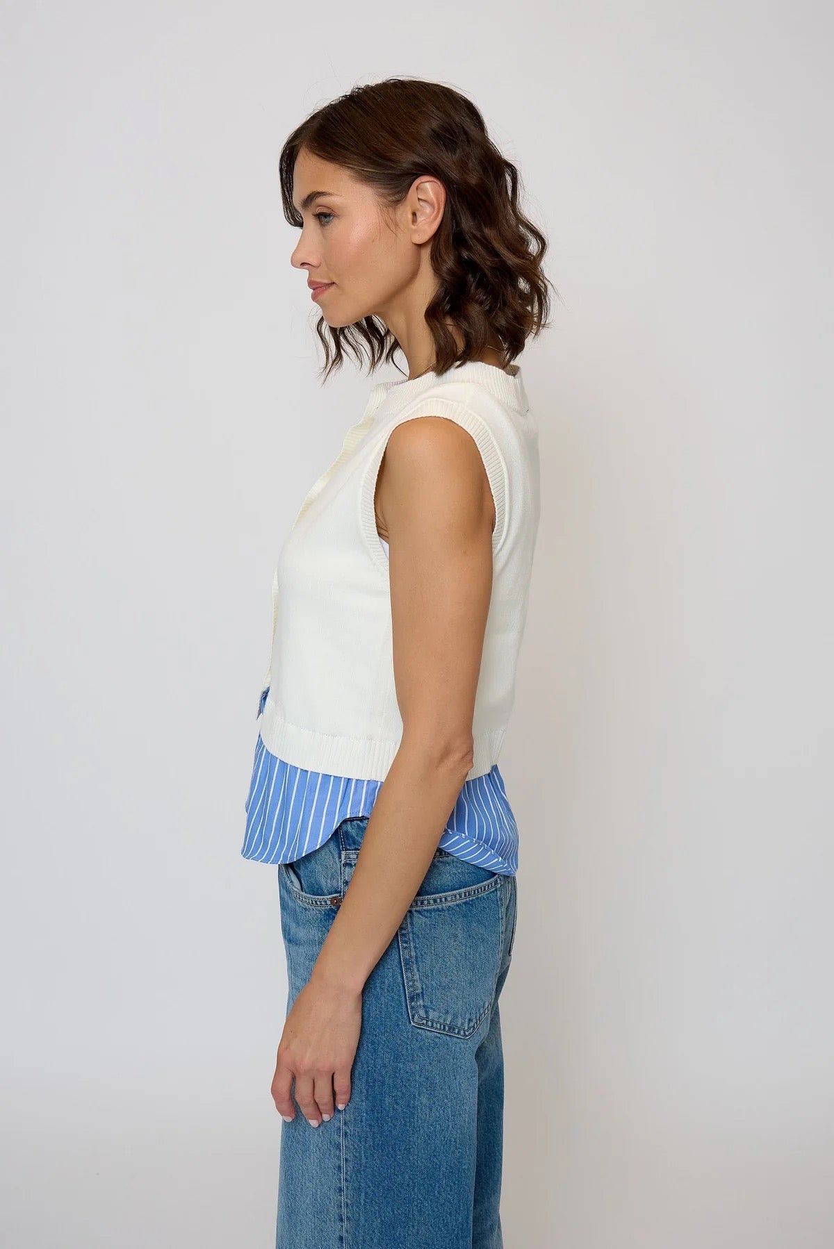 Kira Twofor Button Up Blue Stripe Tank