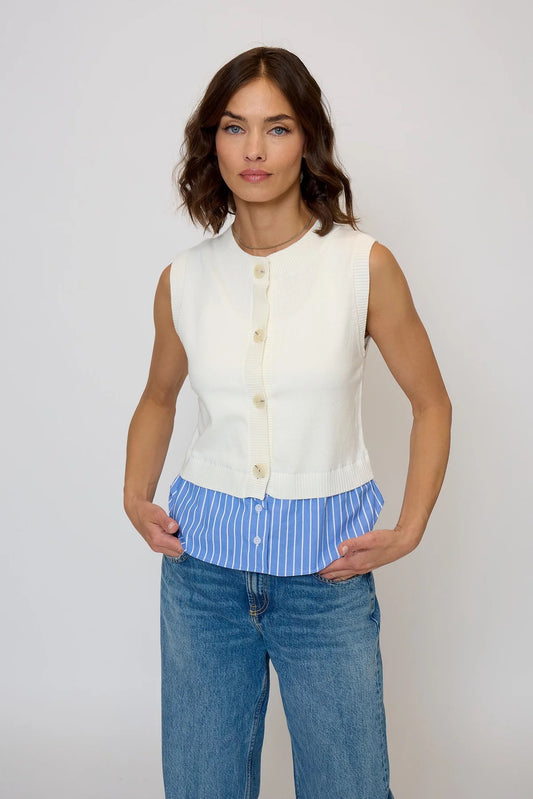 Kira Twofor Button Up Blue Stripe Tank